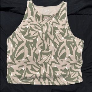 Old Navy Olive and Beige Abstract Print Cropped Tank